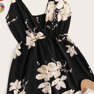 SHEIN Black Floral V-Neck Jumpsuit Romper